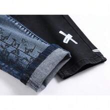 Jeans Slim Fit Elásticos Trendy para Hombres - Estilo High Street, Rasgados y Estampado Digital, Skinny Fit, Duraderos y Casuales - Azul - Ver 8
