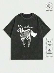 1Pcs,2026,EWH Vintage Washed Rock Tee |      Band Skull Print, Alternative Metal Fans Short - Sleeve,Cheap Clothes,Shirts Graphic,T Shirt Men DG004 - 黑3 - 查看 1