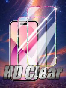 2pcs Colorful Shiny Edged Tempered Glass Screen Protector, Anti-Scratch, Anti-Shock, Waterproof, Ultra-Clear Tempered Glass Screen Protector, Compatible With IPhone 11/12/13/14/15 Pro Max/16 Plus/16 Pro/16 Pro Max/16e/17/17 Air/17 Pro/17 Pro Max Series - Colorful - View 3
