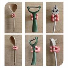 3PCS Pink Silicone Sticky Hooks Crown-Shaped Design For Hanging Keys Toothbrushes Charging Cables Bath Scrubbing Towels Electrical Plugs For Kitchen Bathroom Shower Office - Pink - 查看 4