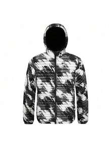 2025 Chaqueta Acolchada con Capucha de Impresión Digital para Hombres Abrigos de Invierno Ligeros Cálidos Moda Exterior Ropa de Calle - Negro - Ver 4