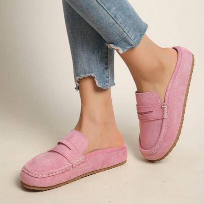 Preppy Style Patchwork Office Lady Fashion Versatile New Plus Size Women Shoes, Backless Flat Loafers, Soft Sole, Comfortable For Spring & Autumn