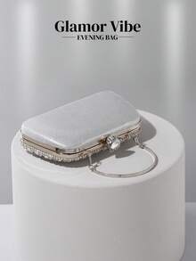 奢华水晶宝石造型晚宴手拿包，优雅闪亮腕包，适合婚礼宴会、生日、情人节等场合的女士手拿包 - 銀色 - 查看 8
