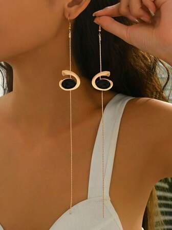 1 Pair New Creative Snail & Comma Design Long Tassel Earrings, Fashion Minimalist Versatile For Daily Wear And Street Style