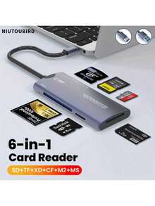 Niutoubird 6-In-1 Multifunctional Card Reader | USB High-Speed Data Transfer Adapter | Compatible With Type-C/SD/TF/XD/CF/M2 Cards | Plug-And-Play Battery-Free For Cameras & Computers - Multicolor - View 1