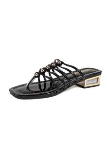 Women's New High Heel Sandals With Criss-Cross Straps, Suitable For Daily Casual Wear, Black Open Toe Low Heel Comfortable Slippers - Black - View 6