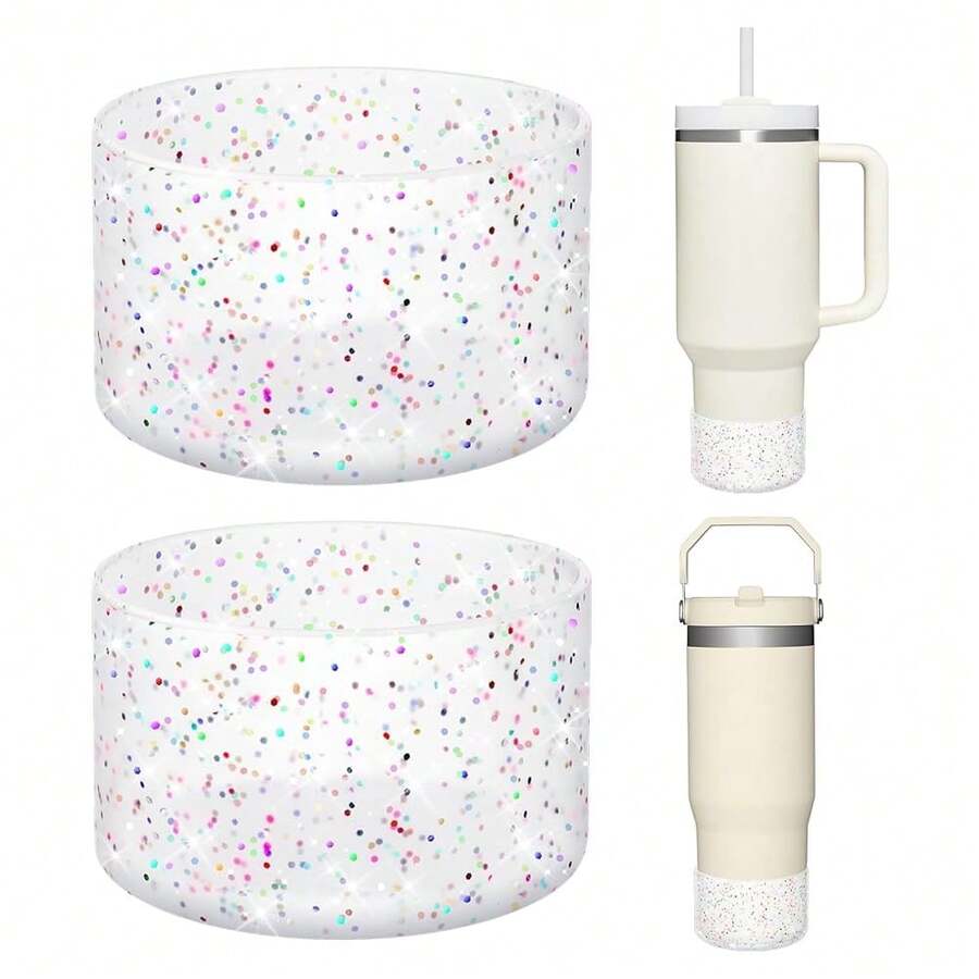 WUQID 2 Pack Bling Silicone Boot Compatible With   Adventure 40oz &  IceFlow 20oz 30oz, Reduces Dents Protective Silicone Water Bottle Bottom Cover Sleeve - Hình lục giác trong suốt - Xem 1
