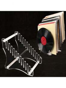 1pc Acrylic Vinyl Record Stand, Transparent Acrylic Vinyl Record Display Rack, Multi-Slot Acrylic Vinyl Record Stand, Curved Acrylic Vinyl Record Stand, Acrylic Vinyl Record Storage Display Rack, Desktop Acrylic Vinyl Record Storage Rack, Multi-Purpose Acrylic Display Rack (For Vinyl Records And Signs) - White - View 3