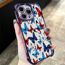 1pcs Red Blue Butterfly Phone Case Compatible with Apple Phone 17 16 15 14 13 12 11 ProMax Antidrop Phone Case Camera Protection Phone Case Vintage Minimalist Aesthetic Cute Fashion Can Be Given To Friends Can Be Given To A Lover - Morado - Ver 4