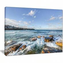 Arte de diseño PT-- Ondas blancas en la playa de Bondi, arte de pared en lienzo-X, '' H x '' x '' D P, azul - transparente - Ver 3