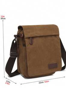 1个复古帆布单肩斜挎包，男士新款时尚便携户外邮差包，休闲旅行斜挎包，男女通用，底部可扩展拉链设计，可调节肩带 - 彩色 - 查看 12