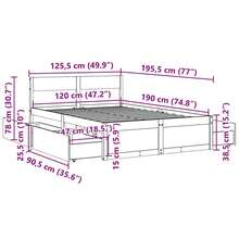 vidaXL Quadro de lit sans matelas cire castanho 120x190cm bois pin massif - Castanho - Ver 10