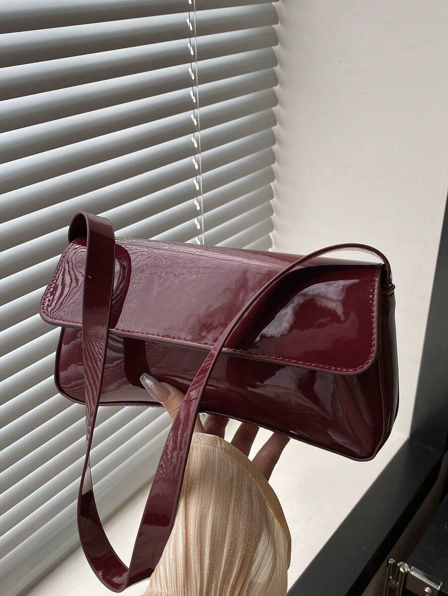 1pc Magnetic Flip Cover Shoulder Bag, Lacquered Leather, Distinctive, Lightweight, Convenient Tote