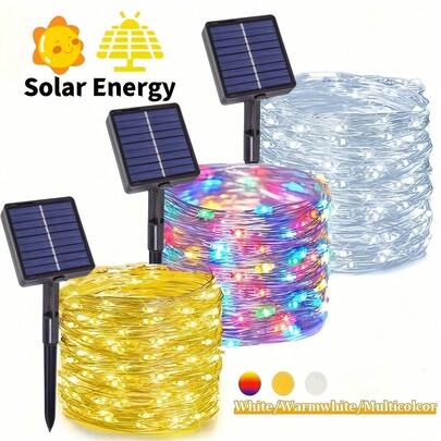 1条太阳能户外串灯，铜线仙女花环灯，8种模式太阳能花园智能灯，适用于派对、婚礼、草坪、庭院、小路、树木、斋月、万圣节、新年、圣诞节装饰