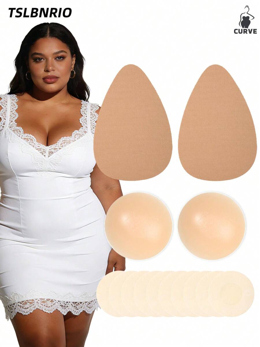 14/16 Pieces, 1 Set, Invisible Lifting Nipple Covers, Strapless, Beige, Anti-Peep Lifting Breast Sticker Set, Suitable For B-E Cup, Large Bust Lifting Nipple Covers, Non-Woven Breast Stickers, Silicone Breast Pads