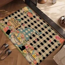 1pc Hello Spring Pattern Printed Linen Kitchen Rug, Carpet, Mat, Bathroom Mat, Doormat, 3D Printed Rectangle, Suitable For Living Room, Bedroom, Hallway, Bathroom, Laundry Room - Polyester Carpet, Indoor Outdoor Home Decor - Multicolor - View 2