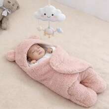 Manta de bebé antipatadas, acolchada y gruesa para recién nacidos, modelo de oso con pies  Bulto de consuelo para bebés, manta suave de felpa para recién nacidos (otoño/invierno) - Rosa - Ver 2
