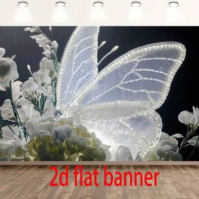 Decoración de pared de mariposas 2D - Mariposas luminosas con acentos florales, sin necesidad de electricidad, decoración de fiesta autoluminosa, adecuada para bodas, aniversarios, inauguración de casa - Tela de poliéster, decoración móvil, decoración elegante, 1 pieza