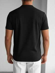 GRDR Men's Classic Solid Color Henley Neck Short Sleeve Shirt, Casual Essential Item, Summer Wardrobe Must-Have - Black - View 7