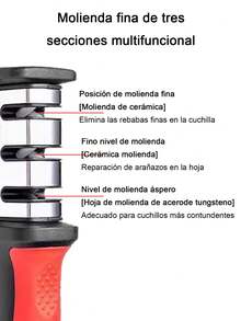Afilador de cuchillos de mano multifunción con 3 etapas, herramienta de afilado rápido con base antideslizante, accesorio de cocina para cuchillos - Negro - Ver 6