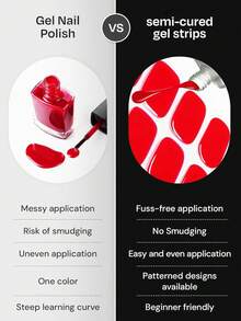 20pcs Semi-Cured Gel Nail Stickers, Asymmetrical French Style, UV Nail Stickers, DIY Nail Art At Home - Multicolor - View 6