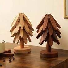 Premium Wooden Tree-Shaped Tripod Set With 3 Removable Coasters And Base, Creative Non-Slip And Heat-Resistant Mat, Suitable For Kitchen Accessories, Teapots And Beverage Holders - Furniture Ornaments, Gifts - 胡桃木色 - 查看 6
