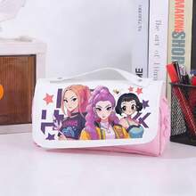1pc 2025 New KPOP Magic Hunter Pencil Case, Student Stationery Pencil Box, Large Capacity 3-Layer Cartoon Pencil Box - Multicolor - View 9