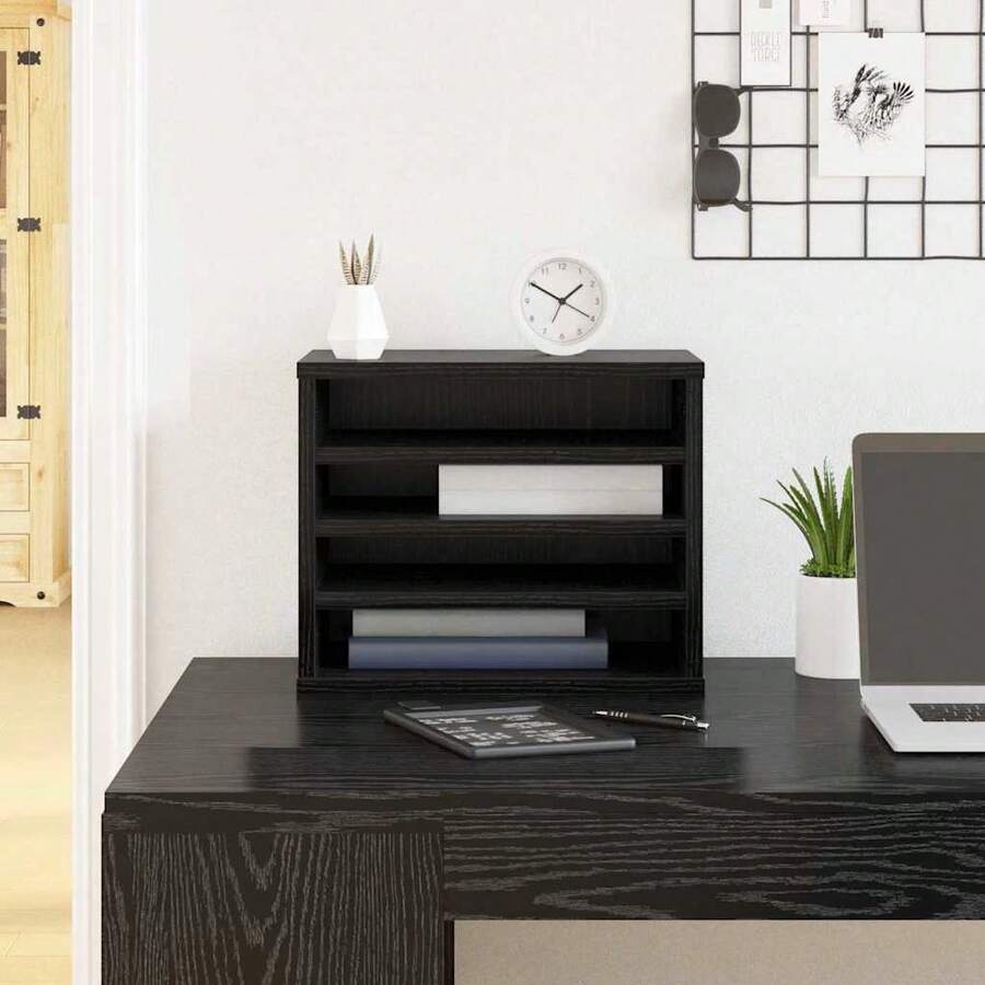 Larryhot Organizzatore da scrivania Rovere Nero 36 x 26 x 29,5 cm, Facile da montare, design elegante e pratico per l'organizzazione, la scelta ideale per il lavoro e lo stoccaggio a casa o in ufficio - nero - Visualizzare 1