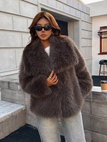 Seelio 秋冬新款厚人造毛领人造毛内衬中长款毛毛效果短款外套，青春范儿