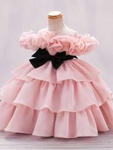 Toddler Girls' Ruffle Bow Tulle Party Dress, Cute Flower Girl Princess Dress Suitable For Holiday Party, Wedding, Banquet - Pink - View 2