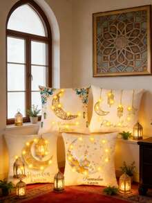 1pc 18"X18" Square Decorative Pillow Cover, Single-Sided Printed Plush Cushion Sham, For Decoration, Suitable For Porch, Patio, Sofa, Living Room, Outdoor, Decor Accessory (Pillow Insert Not Included) - White - View 2