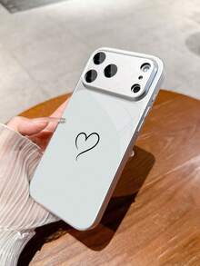 1pc New Minimalist Black Line Heart Pattern Luxury Large Window Tempered Glass With Lens Protection Phone Case Compatible With Iphone 17/17Pro/17ProMax/17Air/16/16Pro/16ProMax/16Plus/15/15Plus/15Pro/15ProMax/14/14Plus/14Pro/14ProMax/13/13Pro/13ProMax/12/12Pro/12ProMax/11/11ProMax, Matte Anti-Fall, Metal Paint Full Coverage High-End Protective Cover - Multicolor - View 6