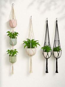 2PCS Handmade Boho Macrame Plant Hangers - 3-Tier Hanging Planter Set With Wood Beads, Adjustable Length For Indoor/Outdoor Use, Lightweight Flower Pot Holders For Balcony, Fence & Patio Decor, Perfect For Succulents, Pothos & Air Plants - Multicolor - View 2