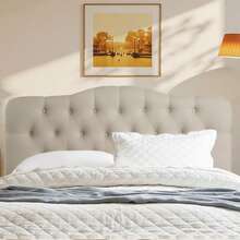 Linen Upholstered Headboard-Modern-Adjustable Height-Button Tufting, Beige - Beige - View 2