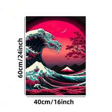 Framed 2D Flat, 1pc Japanese Great Wave Off Kanagawa & Cherry Blossoms Framed Canvas  - Modern Classic Red & Black Wall Art Poster Print, Ready-To-Hang Home Decor For Living Room, Office, Cafe - Perfect Birthday, Christmas, Housewarming Gift - Japanese Decor With Hokusai-Inspired Design, Art Prints Wall Decor, Wall S For Living Room, Large Wall Decor, Artwork Wall Decor, 2D Flat - Framed - View 7