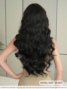 7JHH WIGS Black Brown Wig Long Loose Wavy Wig Middle Part With Curtain Bangs Natural Looking Synthetic Heat Resistant Fiber Hair Wigs For Women Daily Party Rave Use 26 Inch - 深棕色 - 查看 3