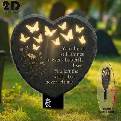 2D Flat Design Single Piece Butterfly Heart Memorial Garden Decor - Acrylic Outdoor Decoration, Let Love Remain Here Forever, Memories Eternal; Rustic Bohemian Art Style, Suitable For Lawn, Grave, Flower Bed - No Electricity Needed, Condolence Gift, 2D Flat Style