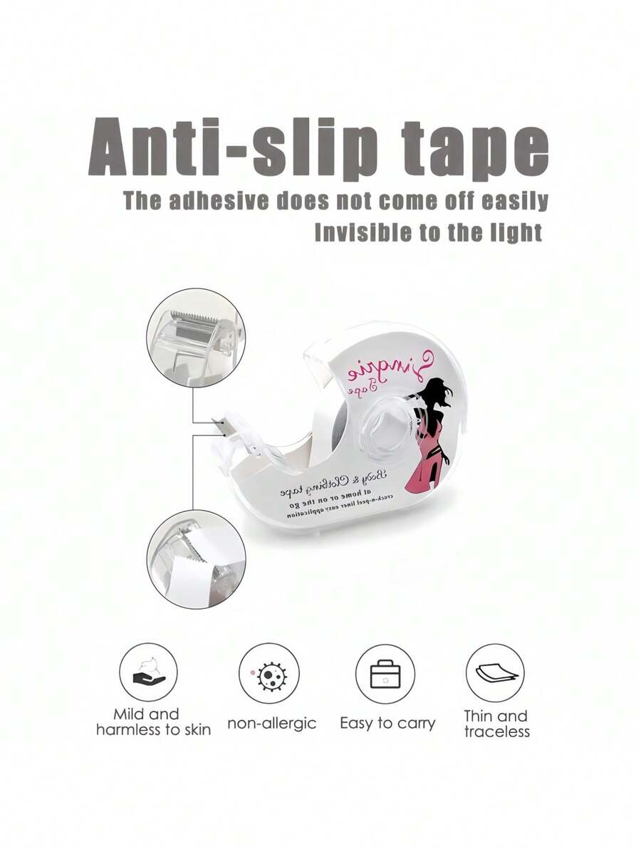 1 Set Anti-Slip Tape Kit, Includes 1 Tape Dispenser + 1 Roll Double-Sided Tape, Invisible Shirt Collar Tapes, Transparent Anti-Slip PET Fashion Stickers, Multi-Purpose Stickers, Office Supplies - Multicolor - View 1