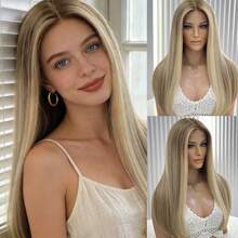 13x4 Lace Front Wig, Ombre Brown To Honey Blonde Synthetic Hair, Silky Straight, Cosplay & Daily Wear, High-Definition Transparent, Easy To Wear, Glueless Wig For Women - Multicolor - View 14