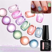 MEET ACROSS 1 Bottle 7ml Pink Aurora Water Glow Cat Eye Gel Nail Polish, Aurora Glitter Crystal Magnetic Semi-Permanent Removable UV LED Nail Polish, Nail Art DIY, Home And Nail Salon Supplies - 粉色 - 查看 6