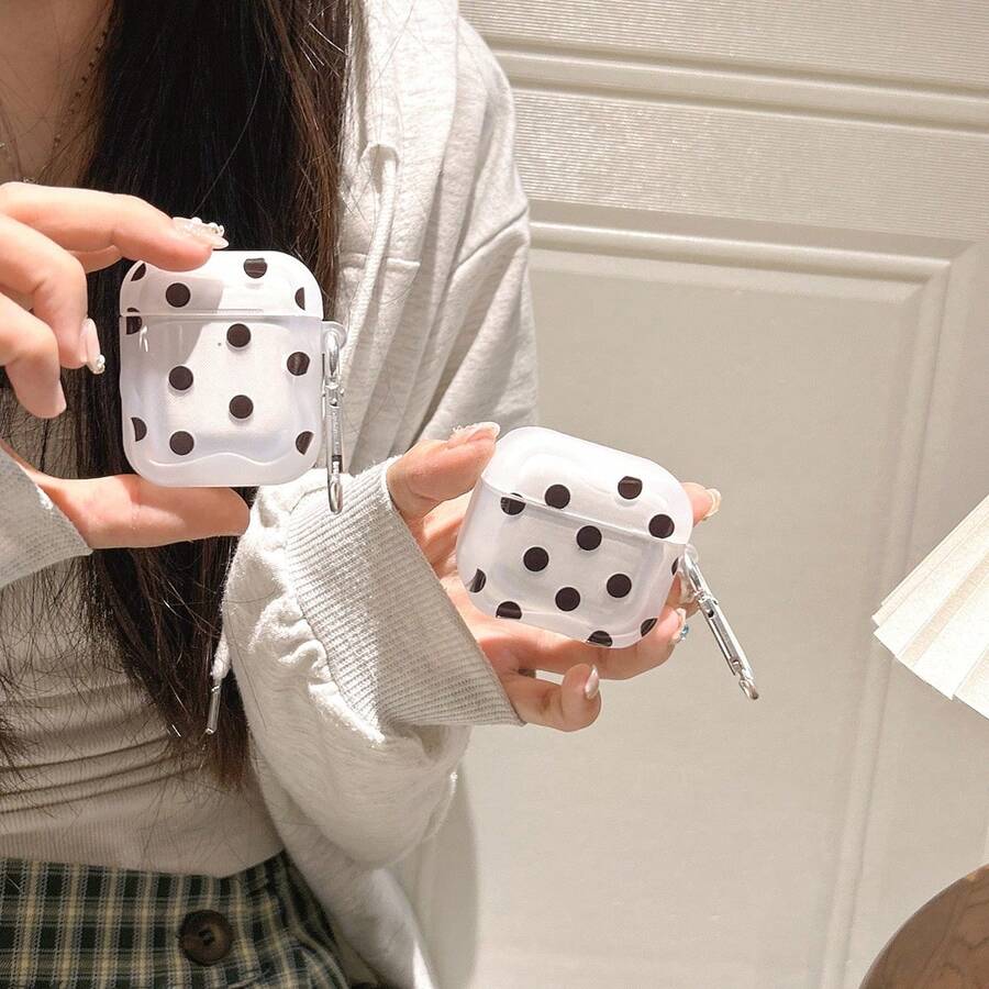 1 Juego de Estuche Protector Minimalista Clásico a Lunares Negros Compatible con Auriculares Inalámbricos Bluetooth Apple Pro/3ra Generación con Correa - Negro - Ver 1