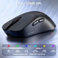 AJAZZ NJ08 Tri-Mode Wireless Gaming Mouse, 1000Hz 70g Lightweight, Medium-Large Ergonomic PC Mouse, 12800 DPI 6 Level Adjustable, Bluetooth/2.4G/USB-C, RGB Rechargeable For Laptop - Multicolor - View 4