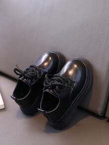 1 Pair Kids' PU Leather Shoes With Non-Slip Rubber Sole, Lace-Up Closure