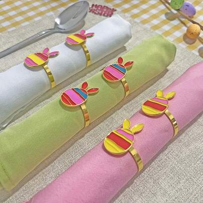 6个/套“复活节”彩蛋餐巾环，复活节酒店餐桌装饰，家庭聚会氛围装饰