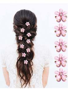 10 Pcs/5 Pcs Mini Cute Flower-Shaped Hair Clips For Girls, Multicolor Crystal Hair Barrettes For Long Braid Hairstyles, Flower Hairpin For Women Hair Accessories (10 Pcs- Purple) Women Claw Clip Elegant Hair Claw - Purple - View 11