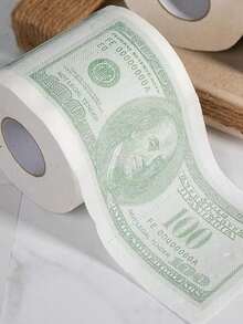 1 Roll Toilet Paper Printed With $100 Bill Pattern, Novelty Gift, Household Cleaning Supplies, Party Supplies, Holiday Gift - White - View 1