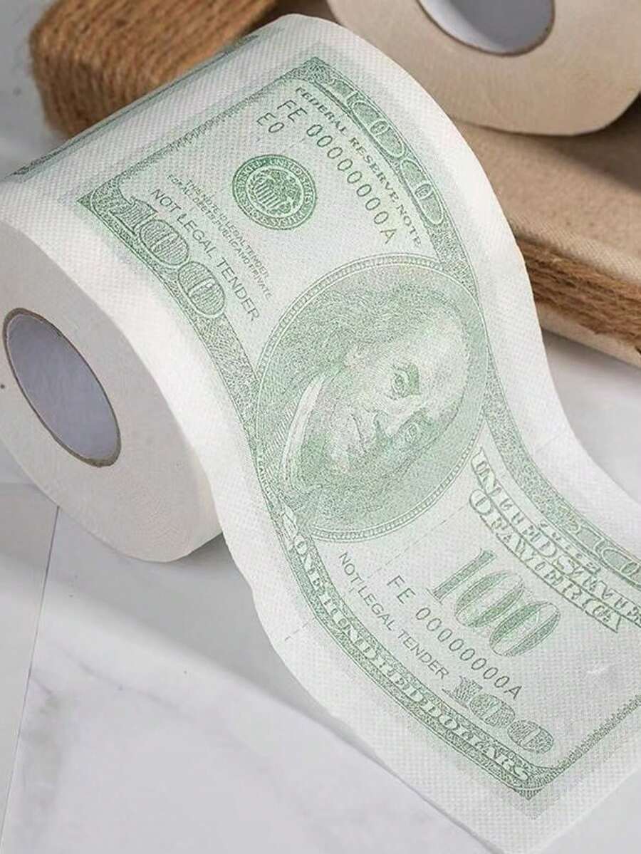 1 Roll Toilet Paper Printed With $100 Bill Pattern, Novelty Gift, Household Cleaning Supplies, Party Supplies, Holiday Gift - White - View 1