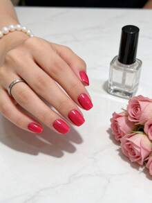 24 piezas de uñas postizas cuadradas cortas, uñas postizas adhesivas de color rosa polvoriento minimalista, incluye gel de gelatina y lima de uñas, adecuado para uso diario, de fiesta y vacaciones de mujeres - Rosa Roja - Ver 2