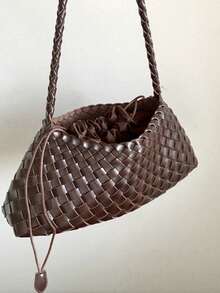 2026新款手工编织咖啡色包包，度假风单肩包，腋下包，孕妇包，手提包，商务休闲托特包，女士适用，适合工作、购物、约会、旅行、大学生、日常使用（不含配件） - 咖啡 - 查看 6