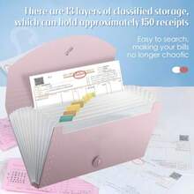 WEWI Carpeta de Archivos Organizador de Archivadores de Acordeón Con 13 Bolsillos 263 X 140 mm Organizador de Facturas de Recibos de Documentos a Prueba de Agua para Viajes en Casa y Oficina Púrpura - rosa - Ver 4